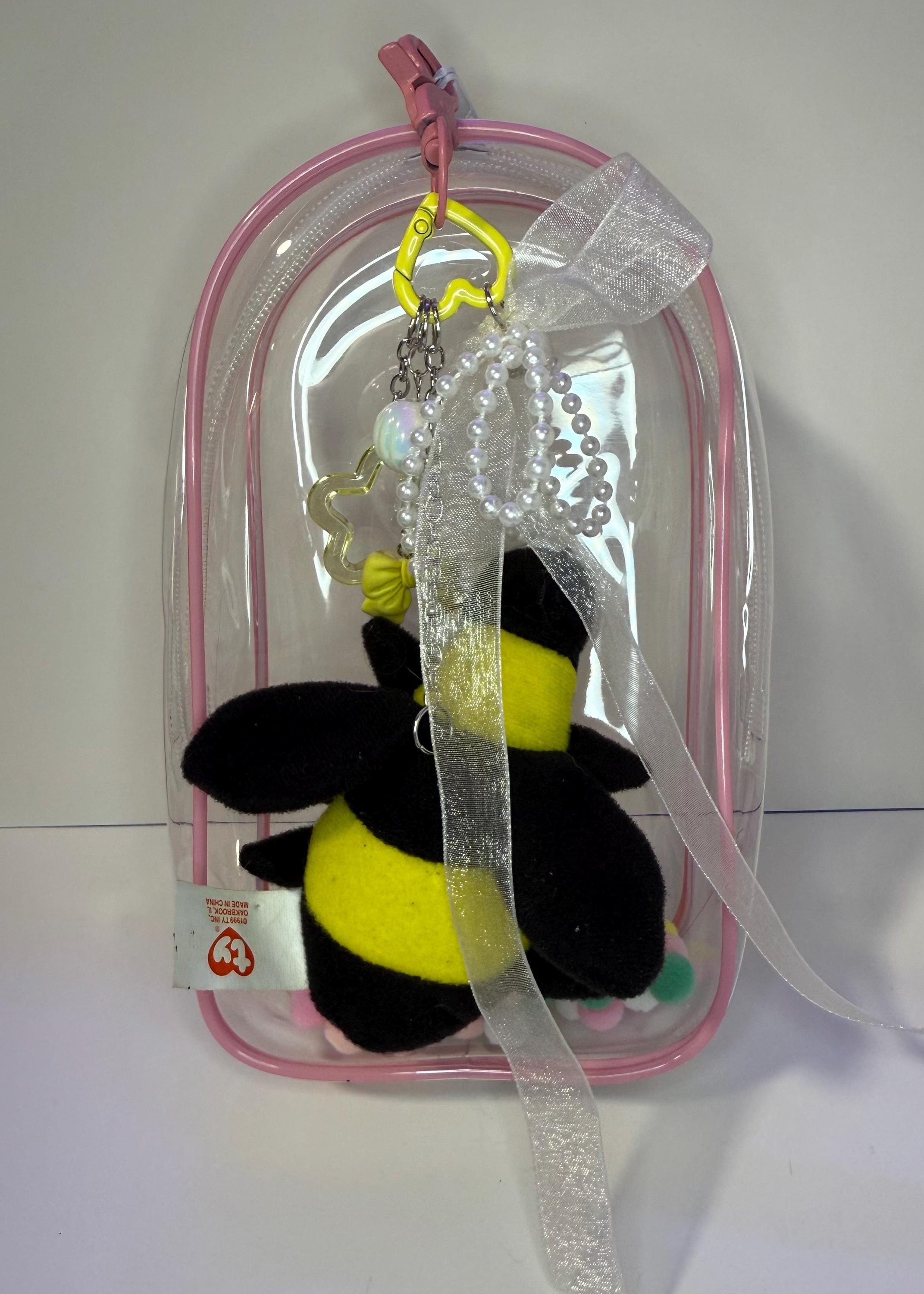 Vintage Bumble Bee Bag Charm: Handmade 2000s Plush Keychain
