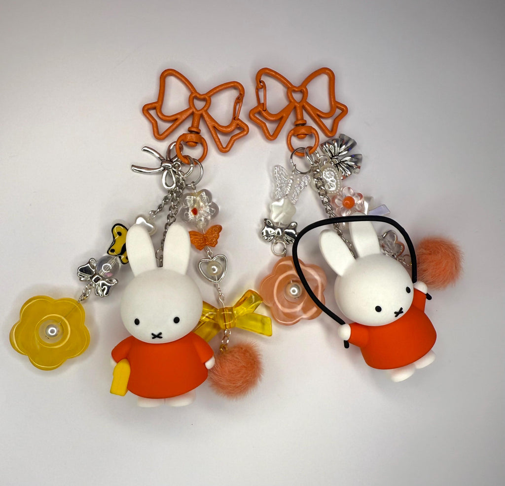 Miffy Bag Charm: Handmade Kawaii Keychain with Basket or Rope