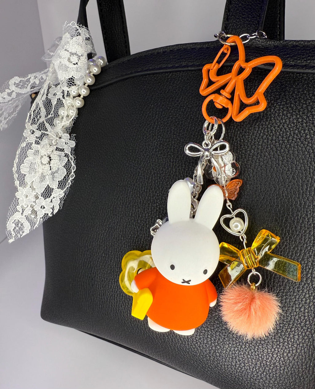 Miffy Bag Charm: Handmade Kawaii Keychain with Basket or Rope