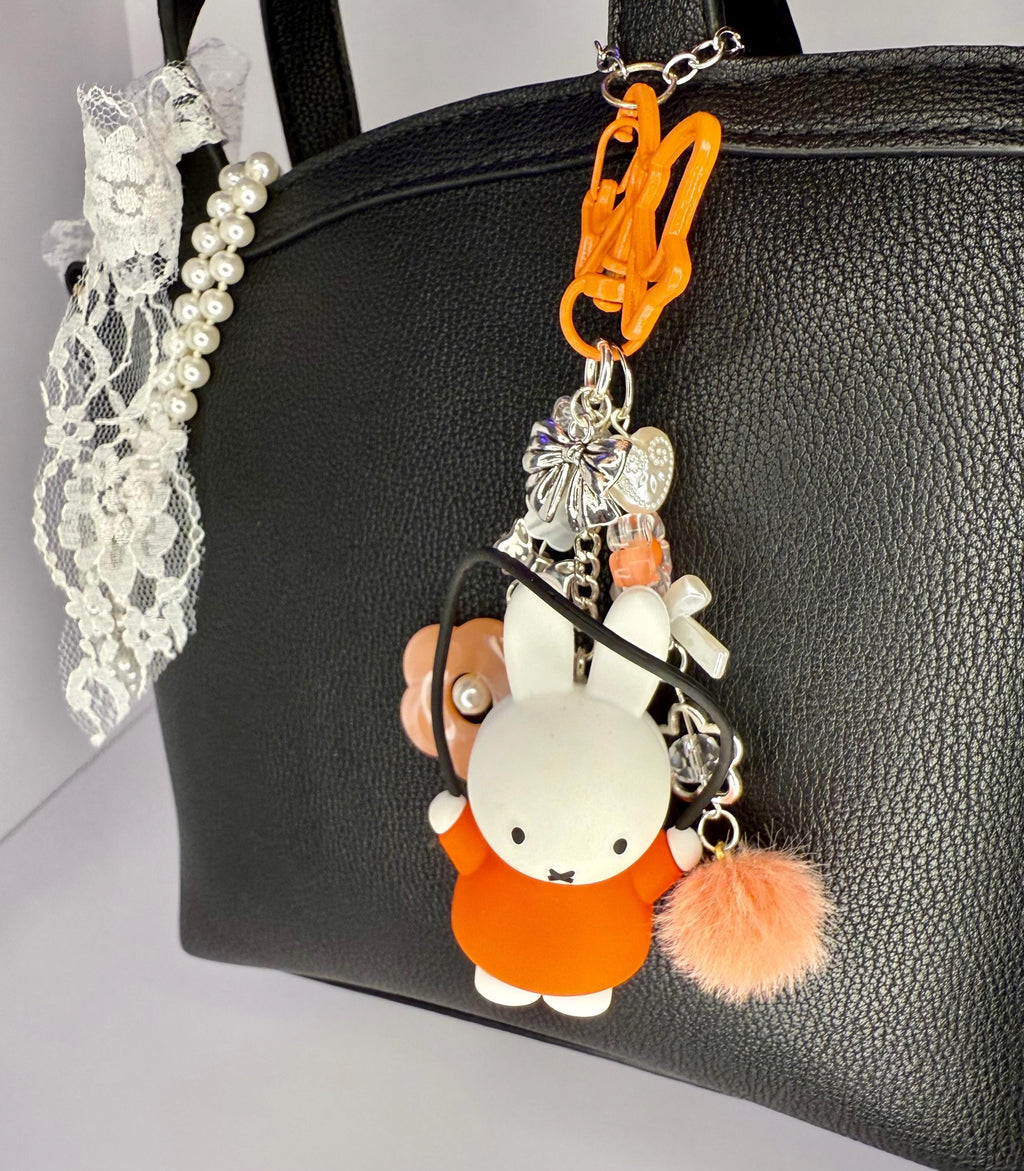 Miffy Bag Charm: Handmade Kawaii Keychain with Basket or Rope