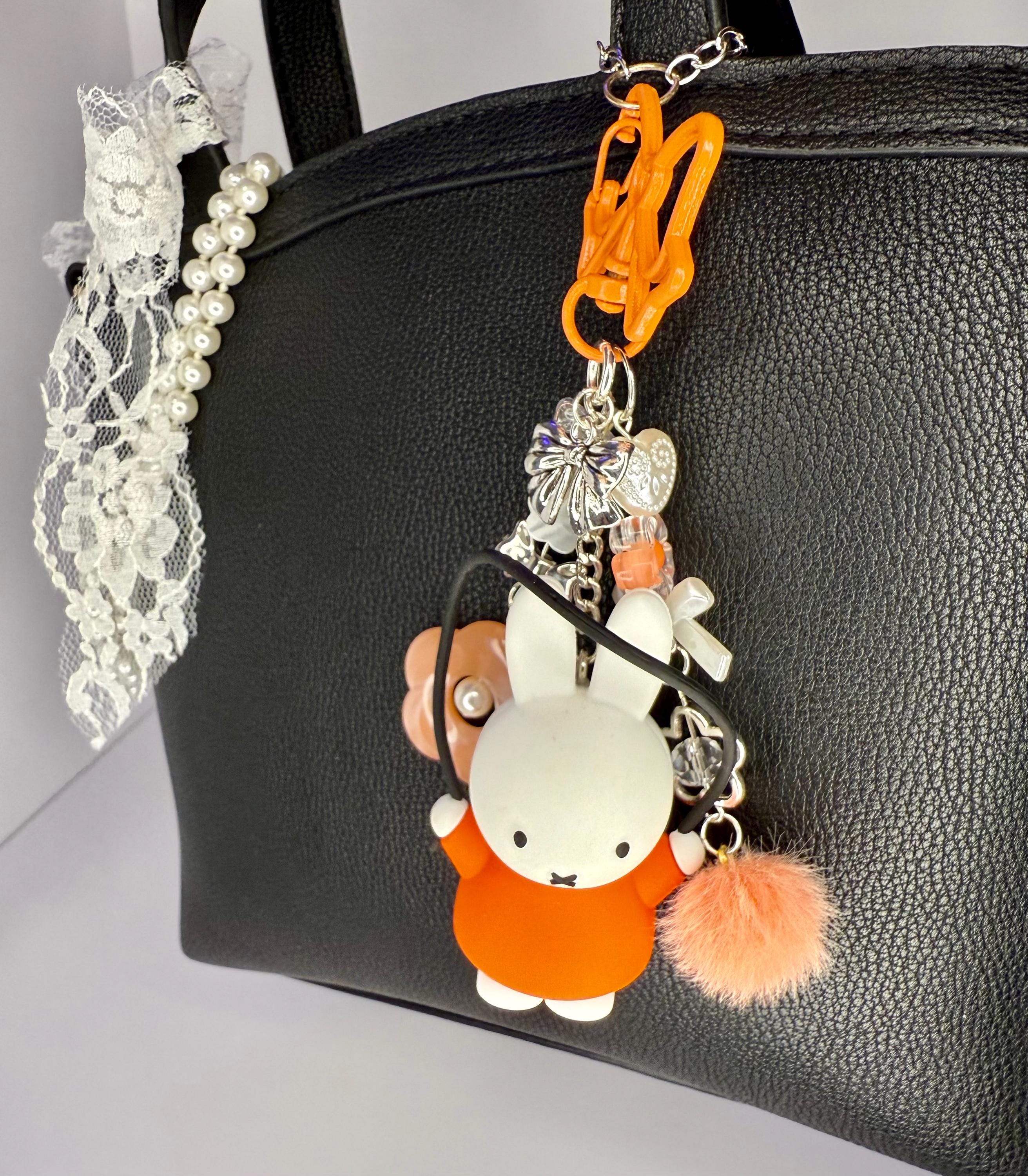 Miffy Bag Charm: Handmade Kawaii Keychain with Basket or Rope