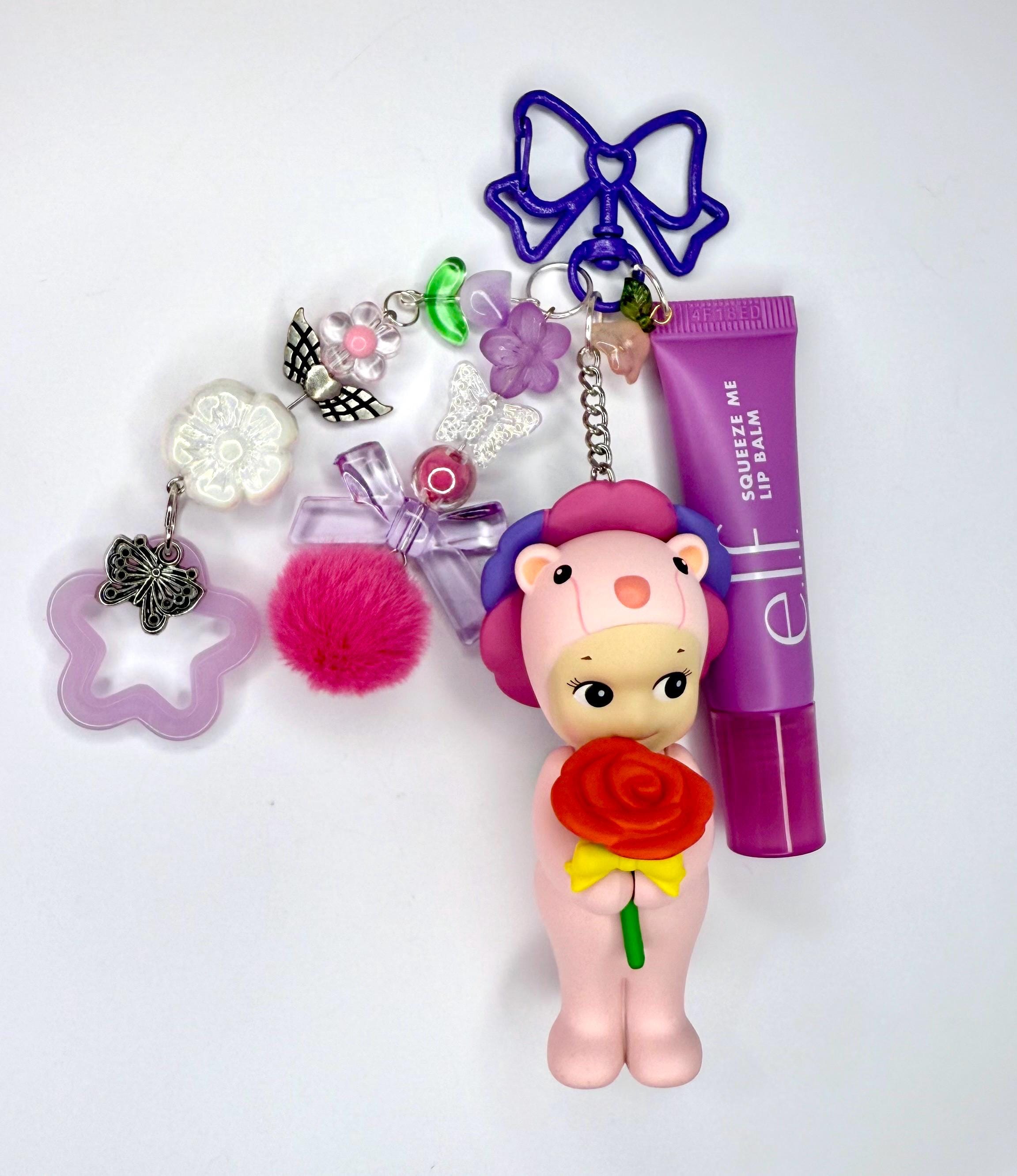 Sonny Angel Flower Charm: Handmade Keychain with e.l.f. Lip Balm